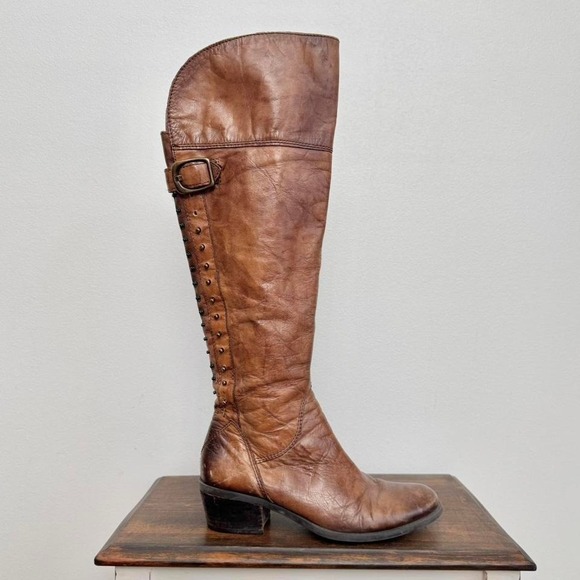 Vince Camuto Shoes - Knee-high brown leather boot buckle size 8.5 boho western riding moto